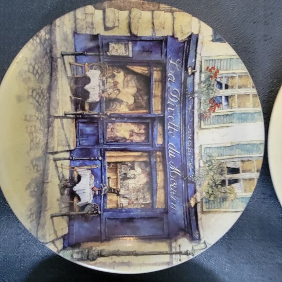 Set Of 6 Cider House Round Ceramic Plates With French Bistro Designs - Picture 2 of 5